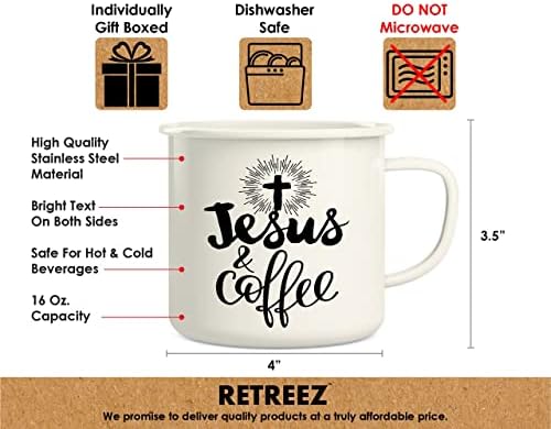 Retreez Jesus e Coffee Christian Religious 16 oz esmalte a aço inoxidável Camping Campfire Coffee Caneca - Presente