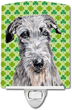 Tesouros de Caroline SC9730CNL Scottish Deerhound Lucky Shamrock St. Patrick Day Ceramic Night Light, Compact, Ul certificado, ideal para quarto, banheiro, viveiro, corredor, cozinha, cozinha,