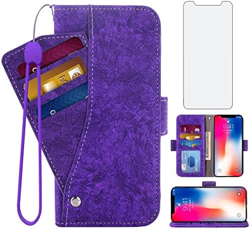 ASUWISH Compatível com iPhone XS x 10 10s Caixa de carteira temperada Trepa de protetor de vidro temperado
