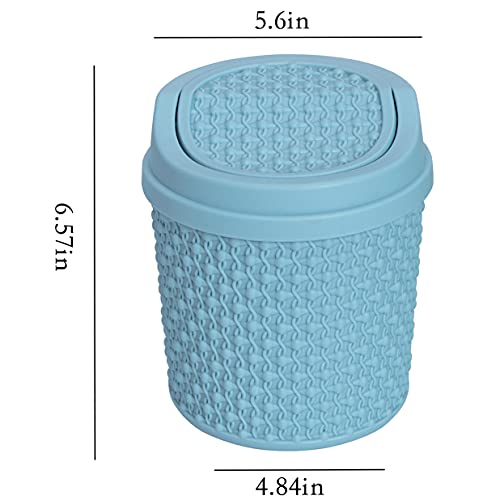 Mini lata de lixo para mesa de mesa com tampa mesa de banheiro lixo azul lixo de lata pequena cesta