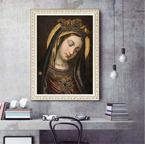 Kit de pintura de diamante de broca completa redonda F-Canlan, 5D Virgem Virgin Mary Diamond Pintura com Gem
