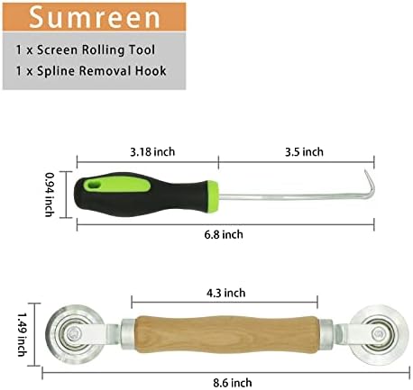 Sumreen Screen Repair Kit -Ferramenta de rolo de tela com a ferramenta de reparo da tela do gancho de remoção