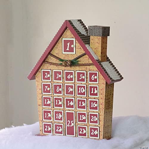 Northlight Tabletop Decoração de Natal - 15 x12 x3.25 | Casa com calendário do advento | Wood - vermelho e bege