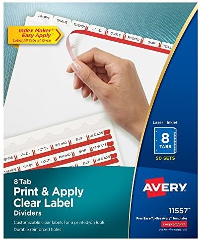 Avery Print & Aplicar divisores de etiqueta clara, fabricante de índices Fácil Aplique tira de