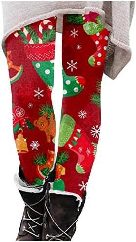 Leggings de Natal para calças de treino de cintura alta feminina Controle de barriga Sra. Santa Claus Prind Print