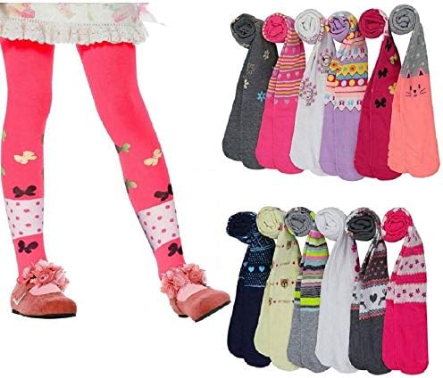 I & S 6 Pack Girl's Winter Tights Fashion Kids Stretch Feeld Discursed Colors Prints Designs