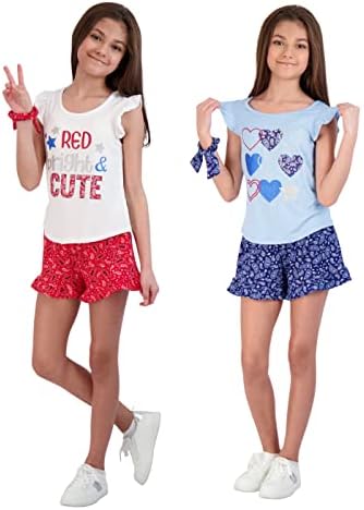 Doces meninas de borboleta shorts de 6 peças e conjuntos de scooters com camisetas e scrunchies de moda