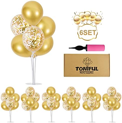 Toniful 6 Set Balloon Centerpieces para Kit de Stand de Confete de Ouro para Tabela para 2023 Decorações de Festa