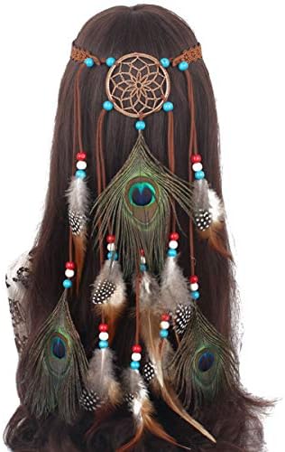 NumBlartd Made Dreamcatcher -cocar de cocar hippie Feather Head Band - Moda Bohemian Peacock Feather Headpient