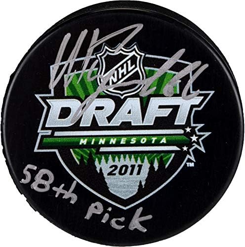 Nikita Kucherov Tampa Bay Lightning autografou o Puck de Hóquei de Draft da NHL 2011 com inscrição 58 Pick