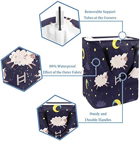 Ovelha de animal fofo com estampa noturna de lua cesto de roupa dobra