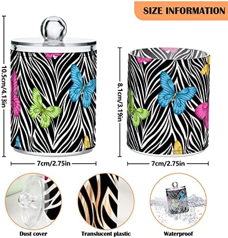 Innewgogo Butterflies Animal Zebra 2 Pack Cotton Swab Ball Solder Dispensador Lata de bancada de plástico