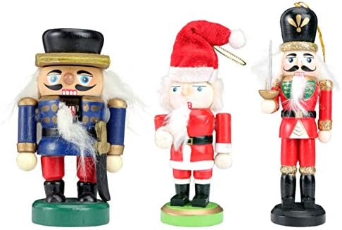 PretyZoom Desk Topper 3pcs Natal Figuras de Nutcacker Wooden Natal Papai Noel Claus Nutcracker Figuras Estátua Ornamento de férias de Natal para decoração de casa Craft de natividade