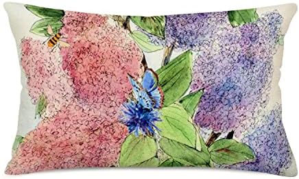 Capas de travesseiro floral da primavera XIHOMELI 12x20 polegadas Hidrastura roxa Flores roxas Flores de borboleta Capas de travesseiro de arremesso