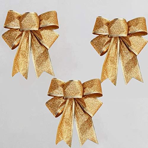 Honza 10pcs decoração arcos de fita ouro 25 x 21 cm de Natal