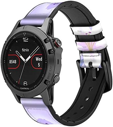 CA0282 Flores brancas roxas Couro e silicone Smart Watch Band Strap for Garmin Approach S40, Forerunner