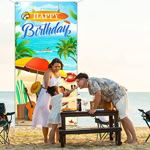 Decoração de banner de porta de aniversário da praia - Grande capa da porta de fundo da praia Decoração