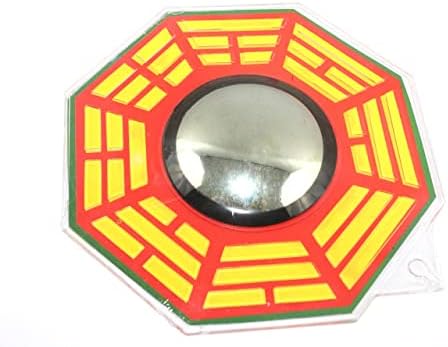 HiJet Feng Shui Tradicional Vastu Bagua Mirror 9 - Red, Green, Golden Covex Wall pendurado em energia positiva, proteção contra o mal, boa sorte.