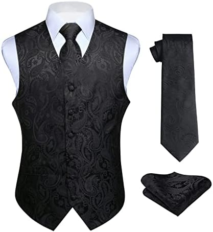 Conjunto de gravata do colete HISDERN Mens 3pc Coloque formal Paisley Floral Jacquard Calha Pocket