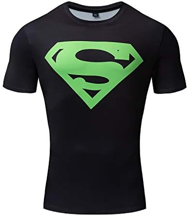 Gym Gala Men's Short Sleeve Super Hero Casual e Sports Tirise Compressão de camisa