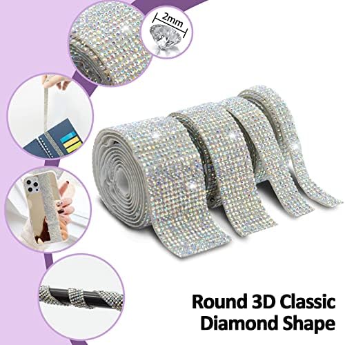4 rolos Bling shinestone diamante fitas, twutgayw strass de cristal auto-adesivo adesivo, rolos de fita de fita