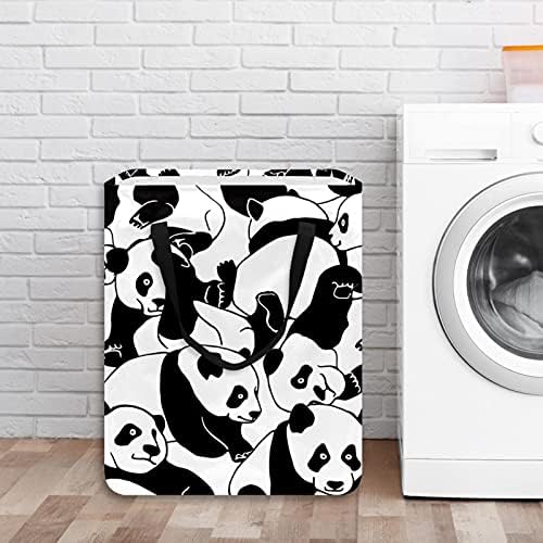 Campers de lavanderia de padrão de panda brancos pretos, cesto de roupa de lavanderia dobrável à prova d'água
