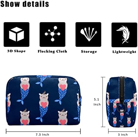 Tbouobt Makeup Bag Zipper Bolsa Travel Organizador Cosmético para Mulheres e Meninas, Sereia Cartoon Cat