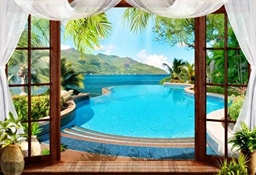 Baocicco 12x8ft Luxury Villa Pool Cenários de piscina para fotografia Janela de fundo Partido de verão Tema
