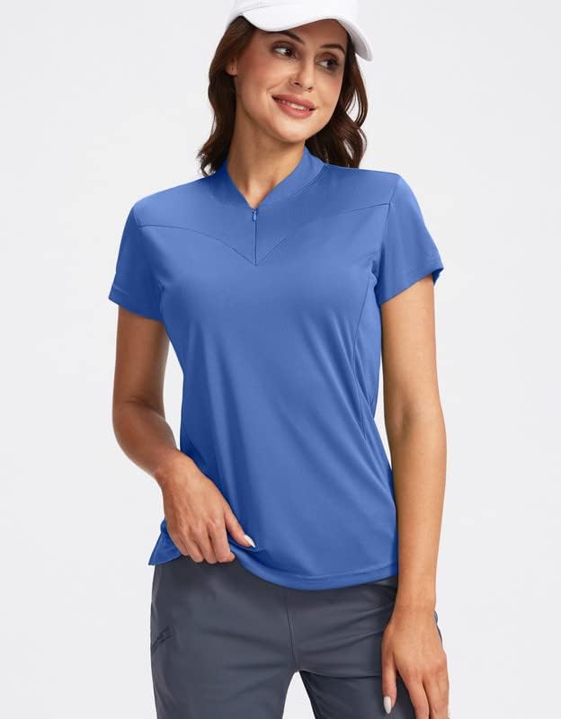 Santiny Women's Golf Shirt Zip Up Dri-Fit Sleeve Slave Polo Camisetas Upf50+ Tênis Tops de Golfe para mulheres