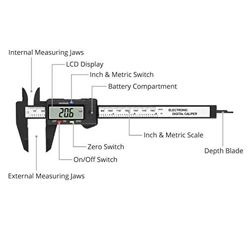 Camway Digital Paliper 6 polegadas, pinça eletrônica Vernier 150mm, calibre de fentering de aço inoxidável
