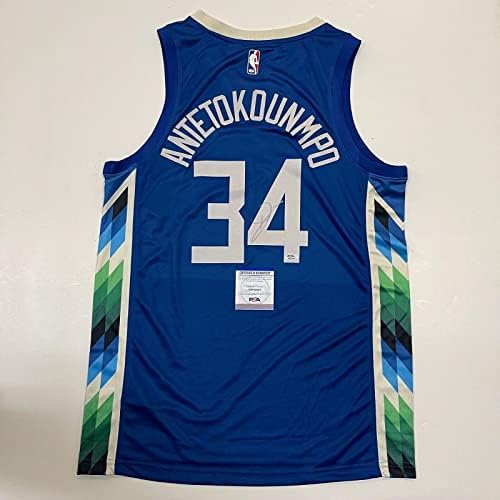 Giannis Antetokounmpo assinado Jersey PSA/DNA Milwaukee Bucks autografado - camisas da NBA autografadas