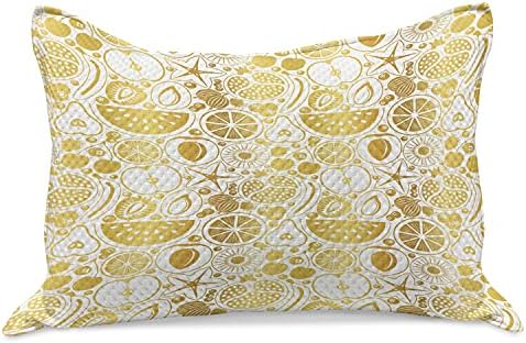 Ambesonne Fruit micotela de travesseira de colcha, abstrato de amarelo dourado delicioso delicioso padrão de