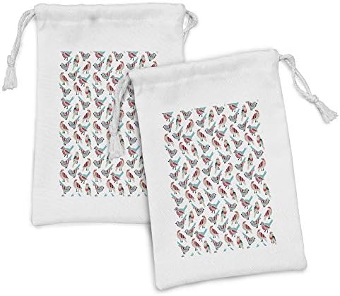 Bolsa de tecido de aves lunarable Conjunto de bolsas de 2, padrão de animal migratório abstrato com linhas pontos