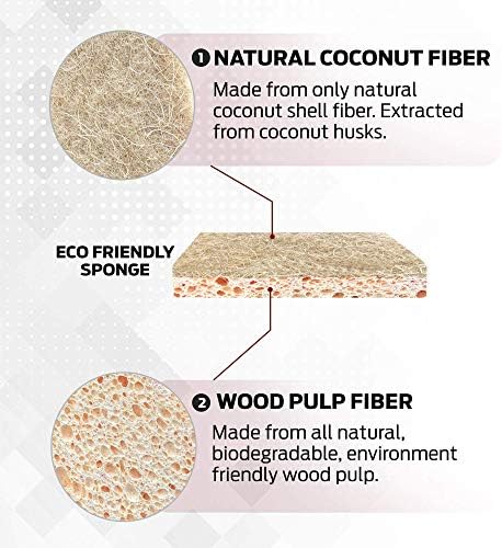 Esponja ecológica biodegradável para a cozinha | Almofadas de esfoliação de esponja naturais para pratos |