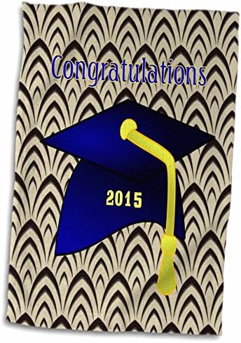 Impressão 3drose da tampa de graduação azul de 2015 e borla amarela - toalhas