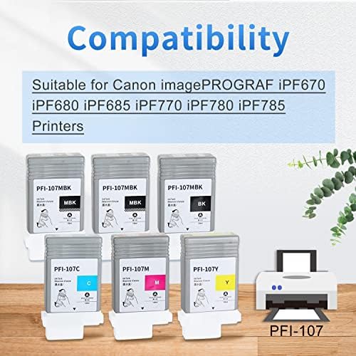 Substituição de cartucho de tinta compatível com Aymsous PFI-107 para Canon PFI-107 PFI107 PFI-107MBK