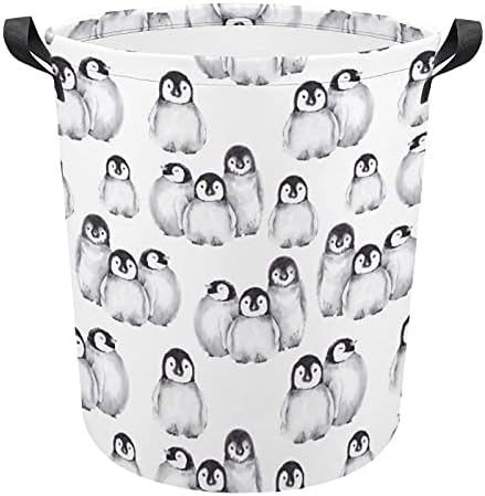Bebê fofo Penguins Inverno Animais Oxford Cosço de lavanderia com alças cesto de armazenamento