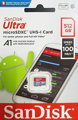 Sandisk Ultra 512GB Microsd XC Classe 10 A1 CARDE DE MEMÓRIA MOVAL UHS-1 até 100 MB/s Velocidade de leitura com