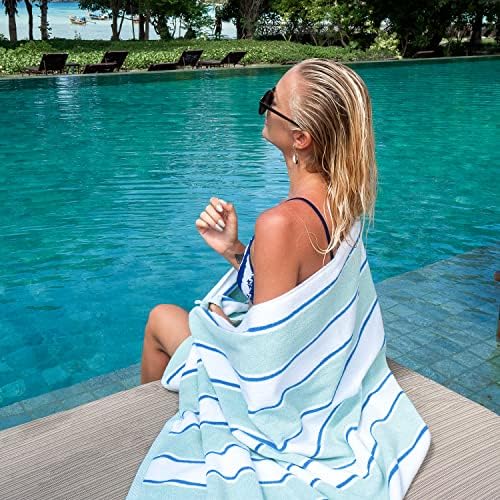 Arkwright LLC Aston & Arden Toalha de praia de grandes dimensões - algodão anel girado, toalhas de banho macio de 600 gsm macias e secas perfeitas para piscina de hotel e banheira de banheiro, 35 x 70, verde/azul