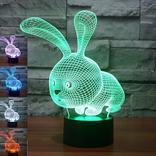 FXUSLGT animal 3D Rabbit Night Luz 16 Alteração de cor LED LED REMOTO T mesa da mesa Lâmpada acrílica