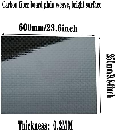 Placa de folha de fibra de fibra de carbono Goonsds 3K para moldura de drone DIY etc., superfície de tecelão lisa 250mmx600mm, espessura: 0,2mm