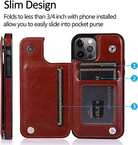 Coovs Carteira Caso para iPhone 13 Pro Max, caixa de couro PU com slot de cartão, suporte de couro artificial,