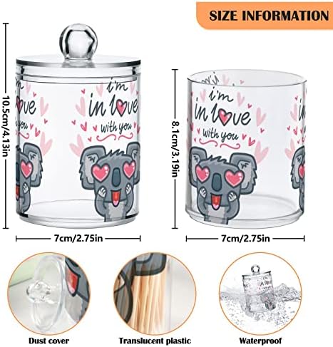 Yyzzh Cartoon Koala urso coração Valentines Dia 4 Dispensador de suporte QTIP de pacote para algodão Swab Ball Round Pads Flet
