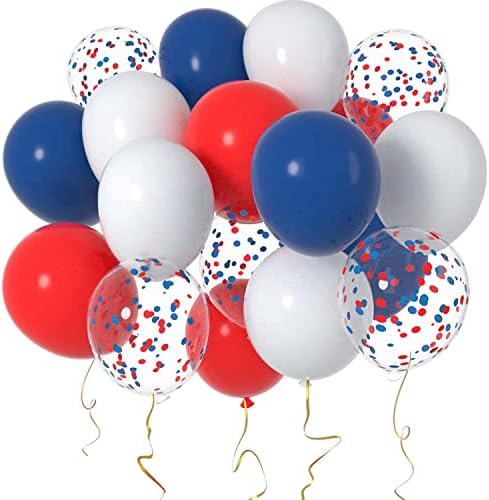 Balões de hélio brancos e azuis vermelhos de 12 polegadas e azul marinho, azul marinho e confetes