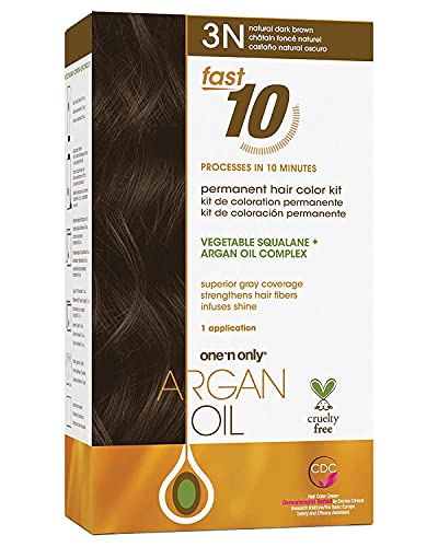 Um Óleo de Argan Fast 10 Fast 10 Kit de cor de cabelo permanente 3n Cobertura de cabelo marrom escuro e cinza