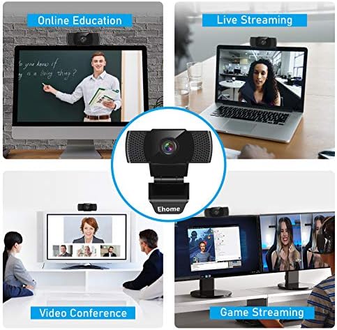 Ehome webcam com microfone, 1080p USB 2.0 Cancelamento de ruído Plugue da câmera da web e reproduza laptop