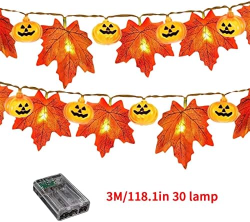 Dbylxmn Bunny para crianças Ação de Graças Caixa de Bateria de Halloween LED Maple Leaf String Fiz