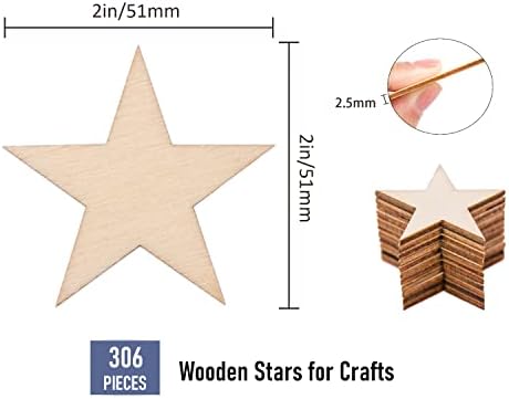 300 peças 2 polegadas de madeira estrelas para artesanato, recortes inacabados de estrelas de 2 '', 2 em