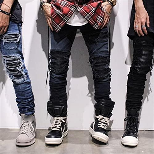 Jeans magros rasgados masculinos Slim Slim Fit Hip Hop Pontas jeans angustiadas Vintage Destragou