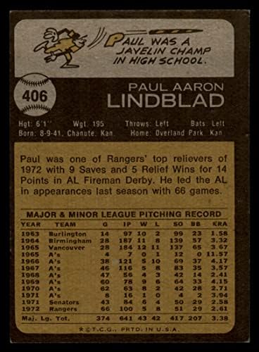 1973 Topps 406 Paul Lindblad Oakland Athletics VG/Ex Athletics